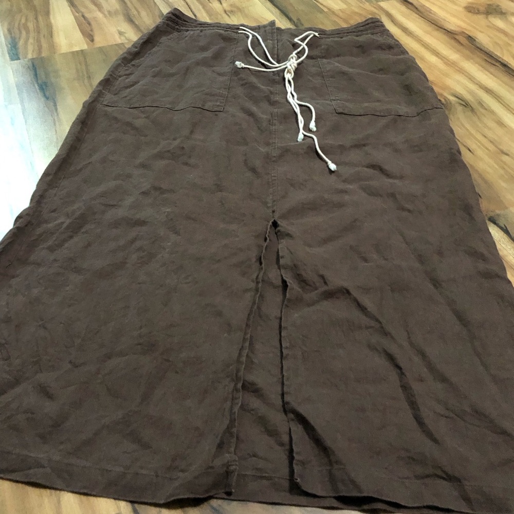 Eagles Eye 100% linen Y2K Boho 12 skirt slit brown - Picture 2 of 7